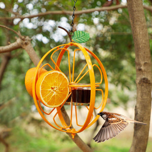 Metal Hummingbird Double Circle Bird Feeder Outdoor Patio Bird Orange Balcony Outdoor Bird Feeder