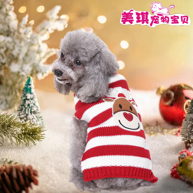 Dog Clothing Striped Turtleneck Snowman Elk Mesh Christmas Pet Dress-up Puppy Sweater