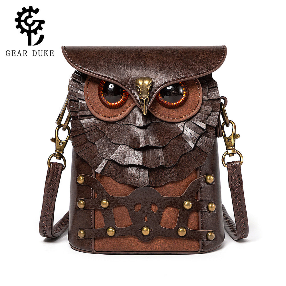 Medieval Colored Studded PU Leather Women's Shoulder Bag Medieval Steampunk Owl MINI Satchel