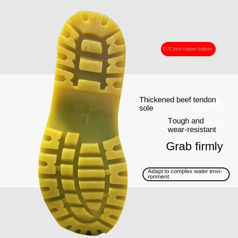 Green Yellow-soled PVC Labor Protection Shoes Industrial Protective Shoes Straight Waterproof Non-slip Wear-resistant Rain Shoes Flood Prevention Rain Shoes