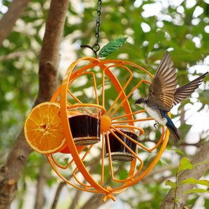 Metal Hummingbird Double Circle Bird Feeder Outdoor Patio Bird Orange Balcony Outdoor Bird Feeder