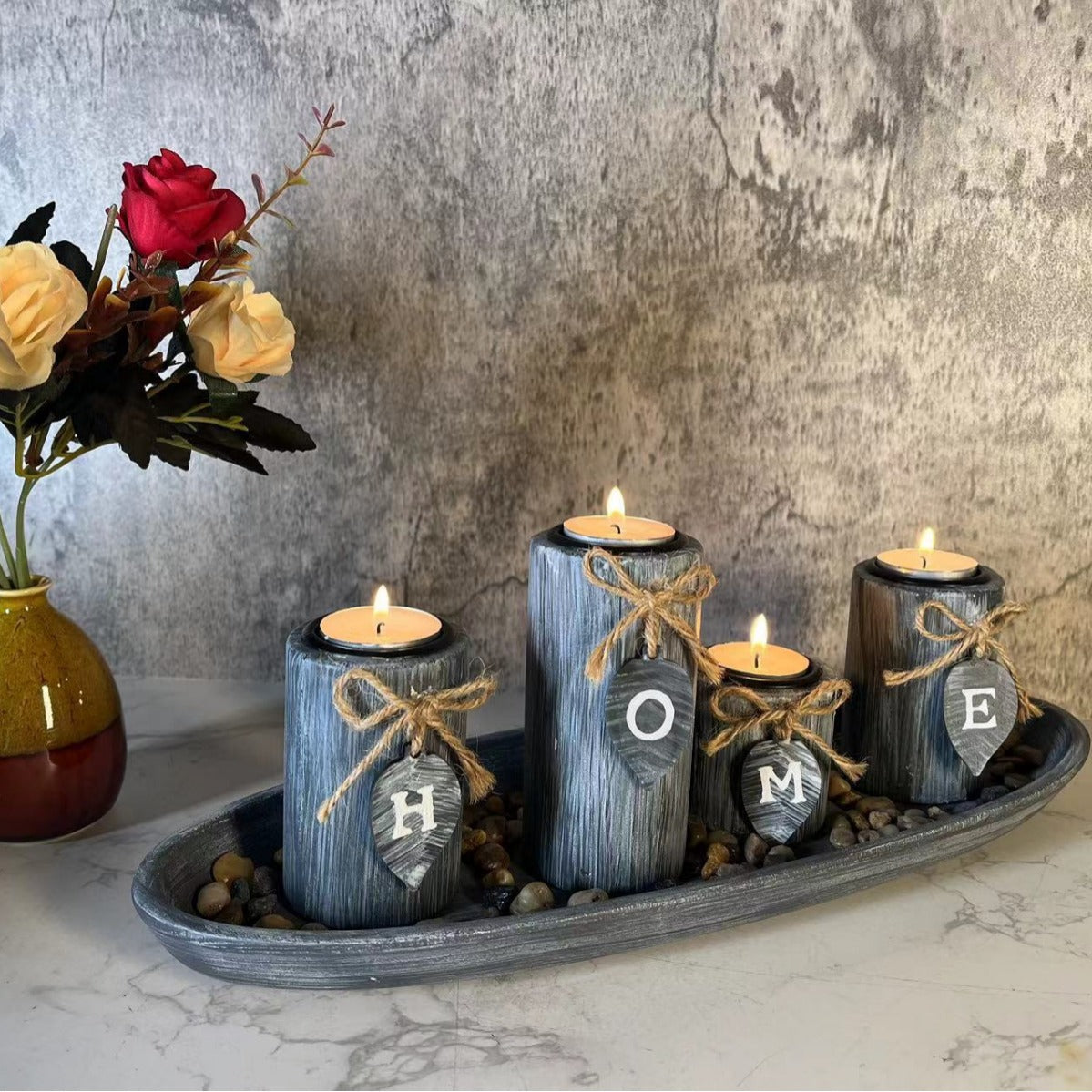 Creative HOME Wooden Sign Candle Holder HOME B &amp; B Romantic Atmosphere Decorations Photo Props Ornaments