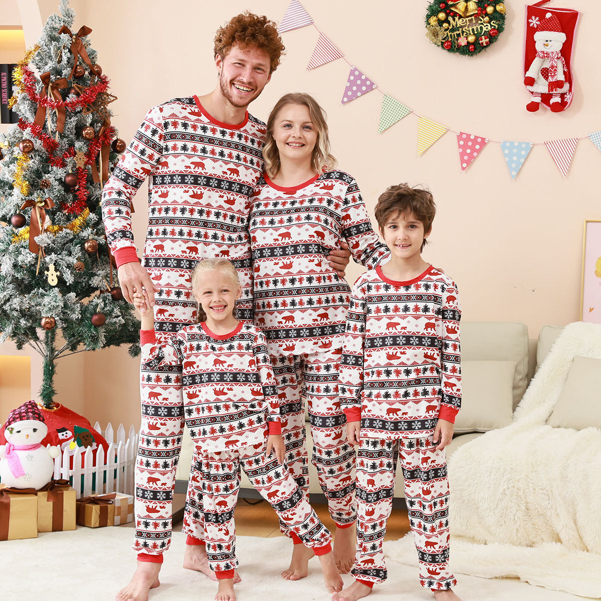 European And American Parent-Child Home Clothes Christmas Home Clothes Parent-Child Suit Plaid Patchwork Printed Home Clothes