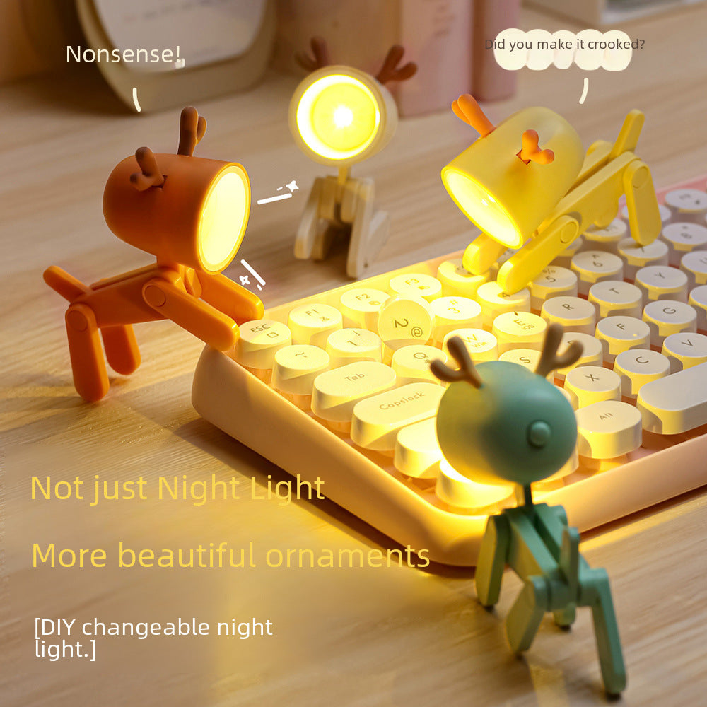 Fun Creative Fawn LED Eye Protection Night Light Desktop Small Ornament Mobile Phone Bracket Student Night Learning Table Lamp