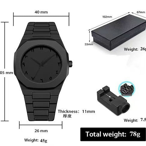 Popular Plastic Men&#039;s Watch Arabic Business Black Butterfly Buckle Watch Men&#039;s Cross-Border Wholesale