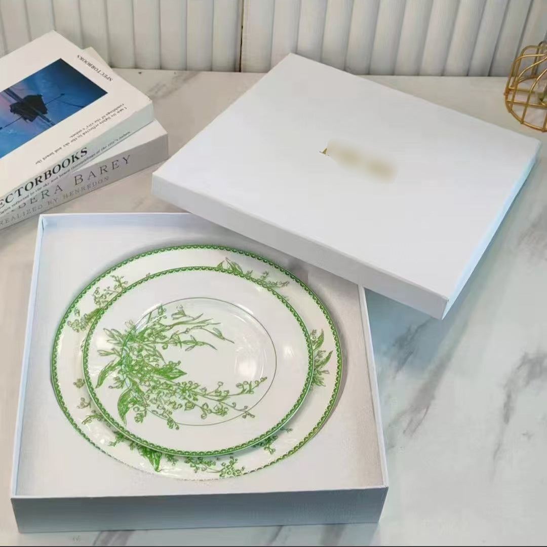 European-style D-home Lily Of The Valley Series Coffee Cup Saucer Size Plate Suit Bone China Western Food Plate Steak Plate Gift Box Gift