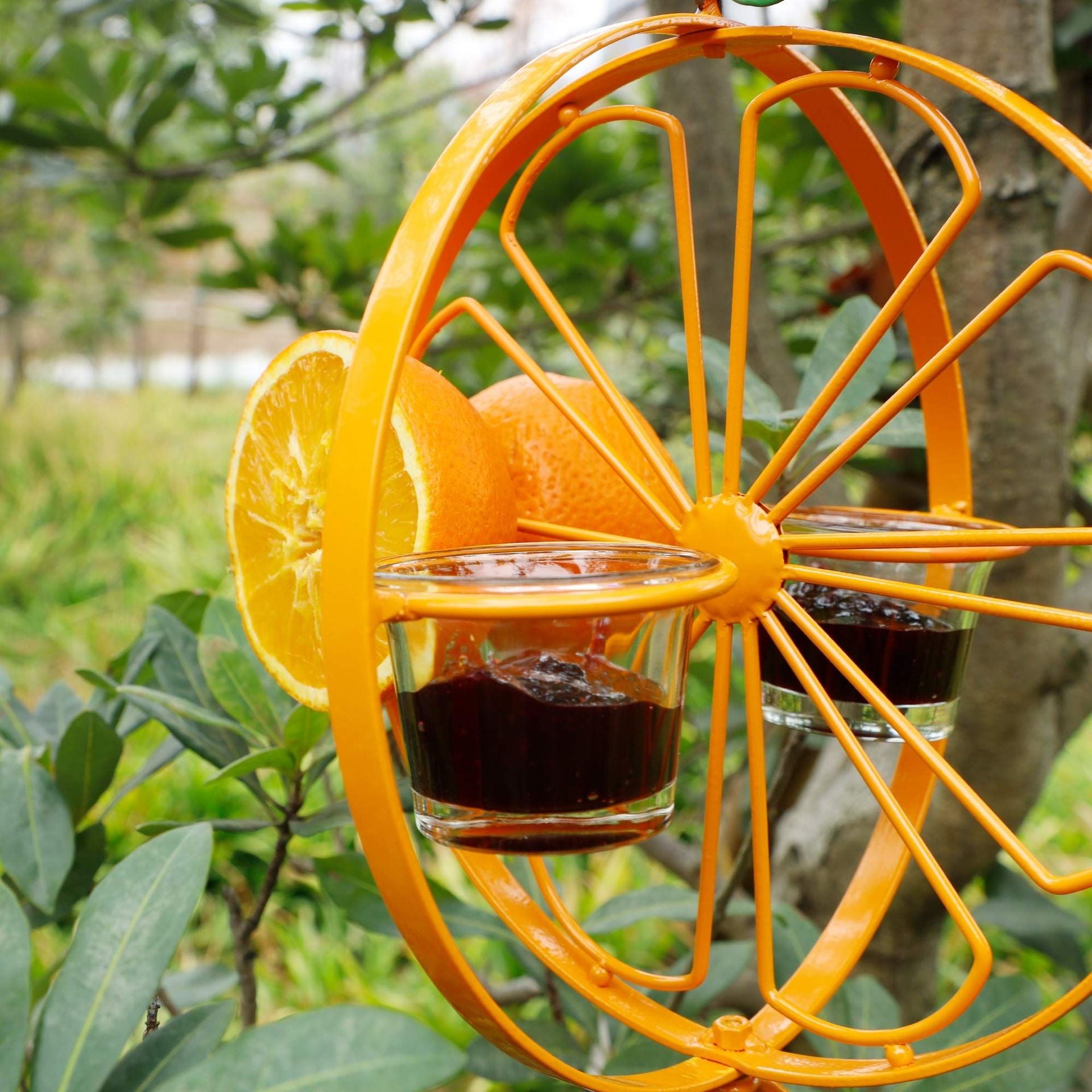 Metal Hummingbird Double Circle Bird Feeder Outdoor Patio Bird Orange Balcony Outdoor Bird Feeder