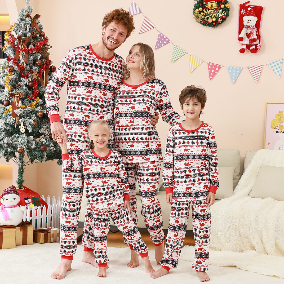 European And American Parent-Child Home Clothes Christmas Home Clothes Parent-Child Suit Plaid Patchwork Printed Home Clothes