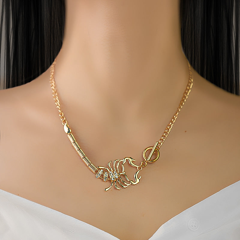 Europe And The United States Cross-border Personality Geometric Exaggerated Temperament Diamond Scorpion Necklace Fashion Trendy Punk Style Halloween Jewelry