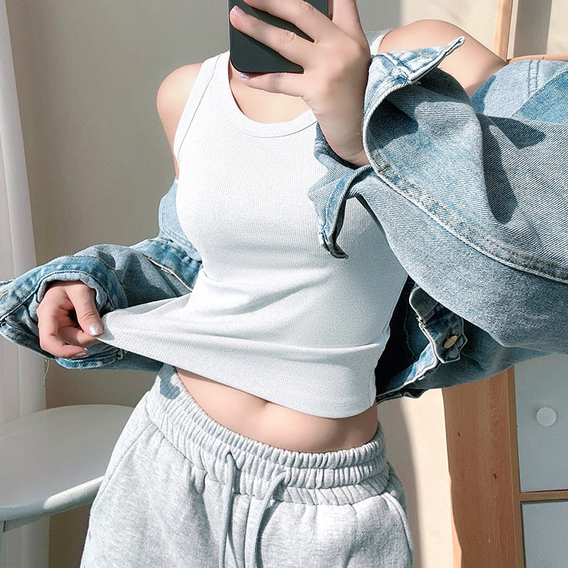 Thin Summer Non-Chest Pad Camisole Vest Women&#039;s Breathable Slimming Thread Cotton Anti-Glow All-Match Base Inner Top